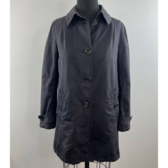 COACH Black Long Sleeve Button-Down Spread Collar Trench Coat Jacket Sz S Small - Picture 1 of 10